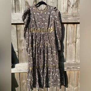 Michael Kors Floral with Bronzed Metallic trimming Long Sleeve Maxi Dress